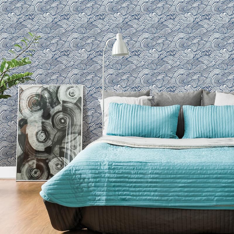 A-Street Prints Mare Navy Wave Wallpaper
