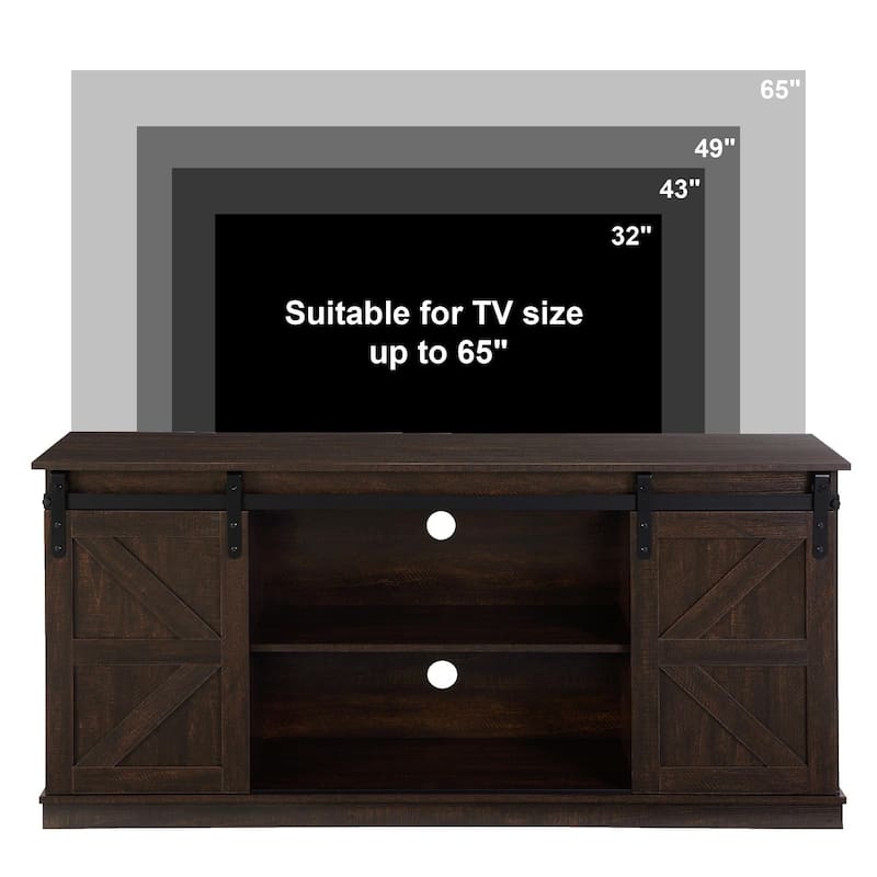 Homy Casa 58'' Farmhouse TV Stand. Sliding Barn Doors, Storage Cabinet