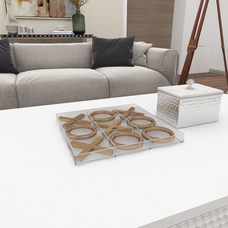 Gold or Silver Metal Tic Tac Toe Game Set with Gold Pieces