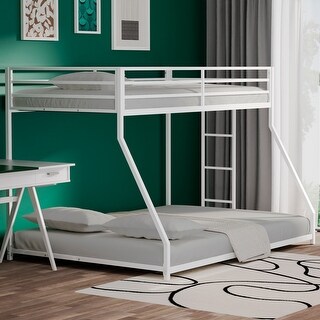 Classic Twin over Full Square Metal Bunk Bed With Exchangeable Ladder and Sturdy Construction
