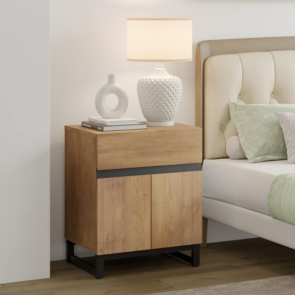 WAMPAT Modern Nightstand with 1 Drawer & 1 Storage Cabinet, Farmhouse Bedside Table with 2 Open Door forBedroom