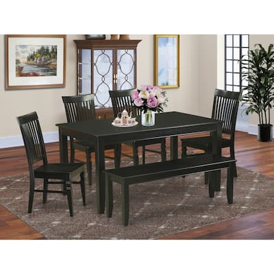 Modern 7-Piece Dining Set - Rectangular Table, 4 Chairs, Bench - Asian Hardwood Dinette Set