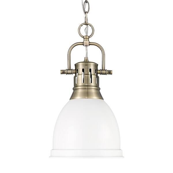 slide 2 of 2, Yep by Golden Lighting Duncan 1-light 9in Chain Hung Pendant in Aged Brass and Matte White shade