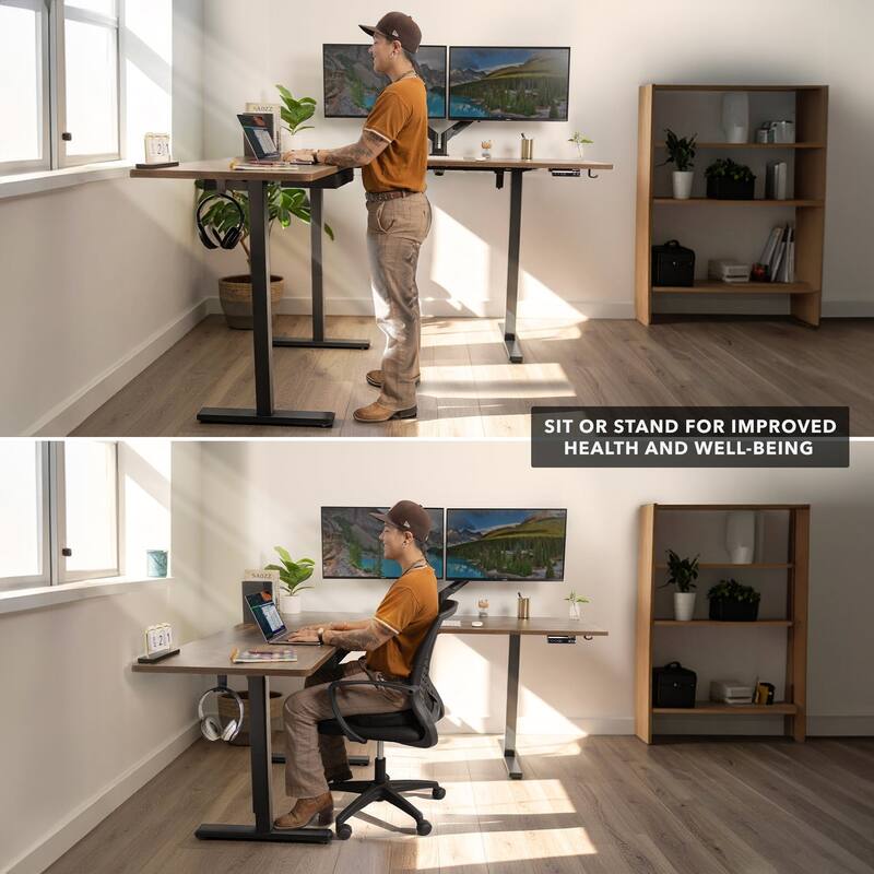 Mount-It! XL 75"W Electric Corner Adjustable Standing Desk, Brown/Black (MI-15025)
