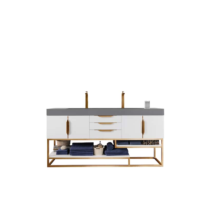 James Martin Vanities Columbia 72" Double Vanity, Glossy White with Radiant Gold Hardware