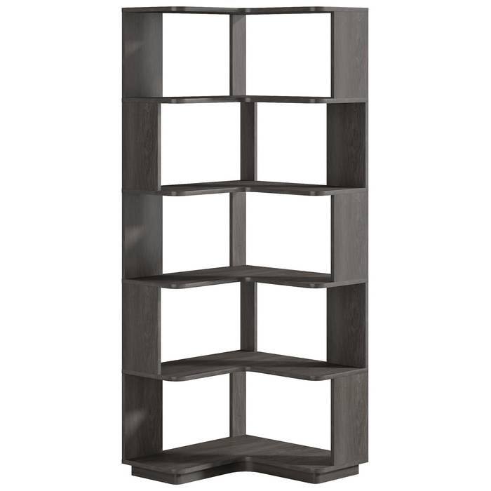 Multifunctional 6-Shelf L-Shaped Corner Bookcase Industrial Wood Grain Organizer - 23.62"L x 23.62"W x 64.96"H