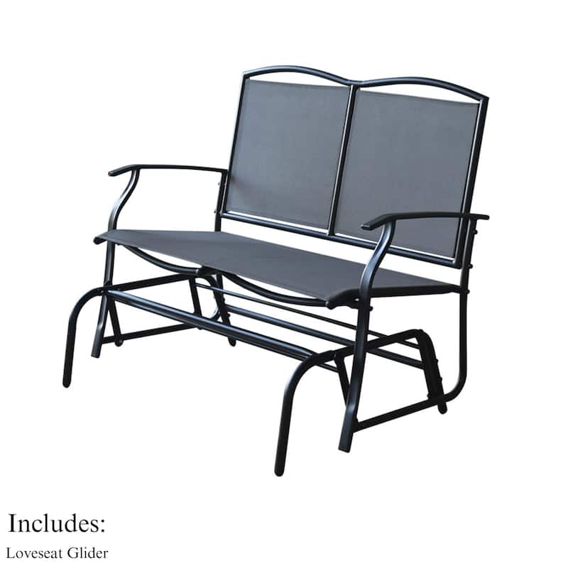 Kaycey 2-Person Black Metal Outdoor Loveseat Glider with Mix Grey Sling - N/A