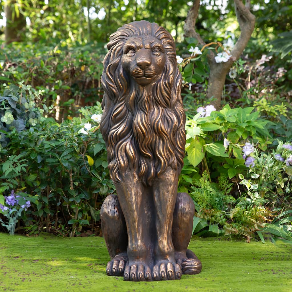 Glitzhome 36.25"H Oversized MGO Bronze/White/Black Sitting Lion Garden Statue