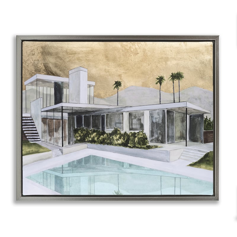 Stupell Chic Tropical Pool Yard Framed Floater Canvas Wall Art Design By Michael Willett - 21 x 17 - Grey