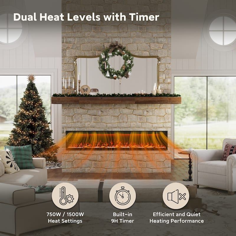 50"-88" Electric Fireplace with Multi Flame Colors, Remote, Adjustable Heat & Timer