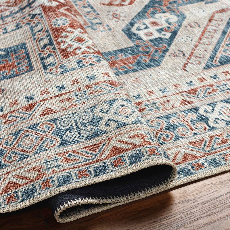 Livabliss Lemery Faded Tribal Printed Washable Area Rug