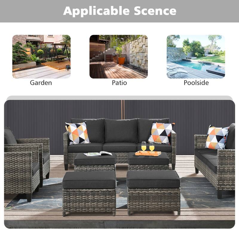 OVIOS 8-piece Patio Wicker Outdoor High-back Sectional Furniture Set