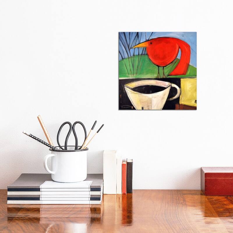 iCanvas "Coffee And Red Bird" by Tim Nyberg Canvas Print - 12x12x0.75