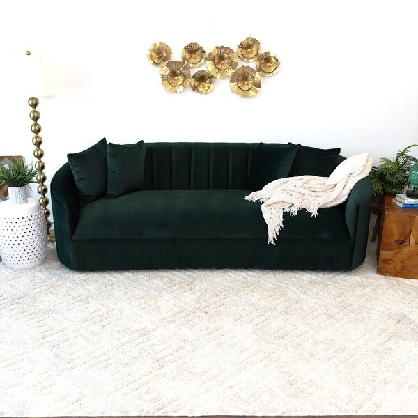 Kont Mid Century Modern Japandi Style Tight Back Velvet Couch in Green