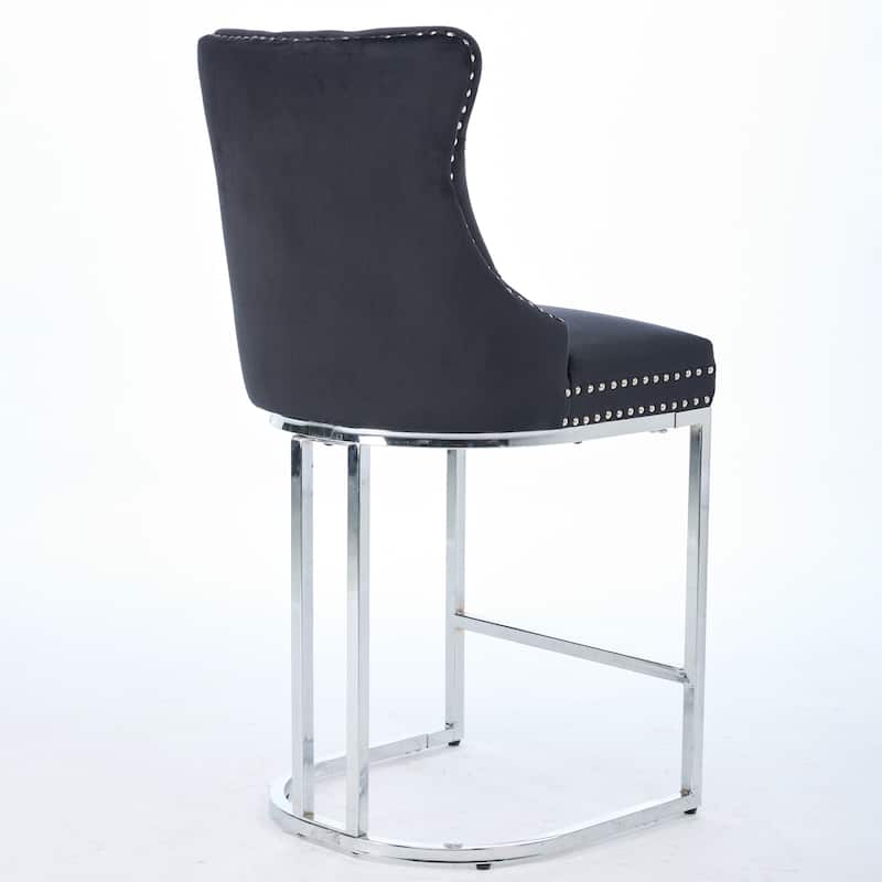 Ostweer Furniture Modern Velvet Barstools - Beige 2 Pack