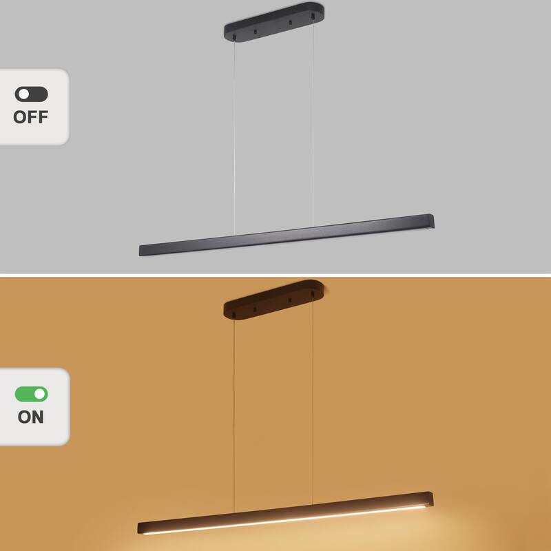 Starsky 1-Light Farmhouse Rustic Wooden Integrated LED Linear Kitchen Island Light 3000K Warm Light Chandelier