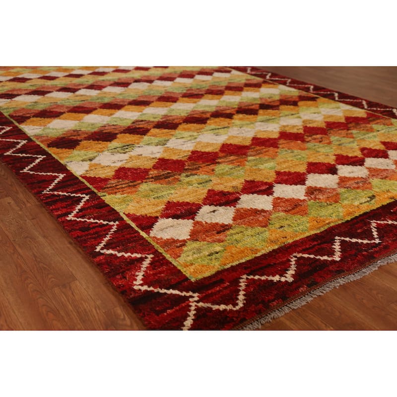 Trellis Geometric Moroccan Oriental Area Rug Hand-Knotted Wool Carpet - 6'9" x 10'1" - 6'9" x 10'1" - Multi-Color