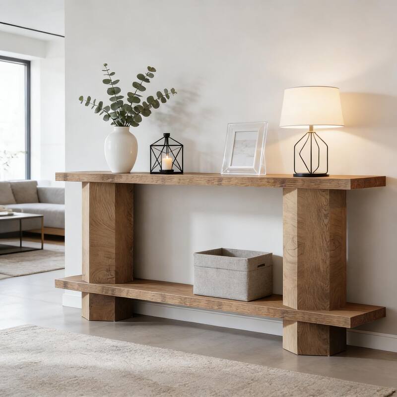 2-Tier Bedside Table, Sofa Table, Console Table, Hallway Table - Burly Wood