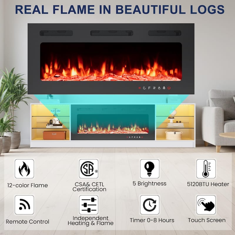 EROMMY Electric Fireplace TV Stand, Living Room Media Storage Cabinet and Entertainment Console