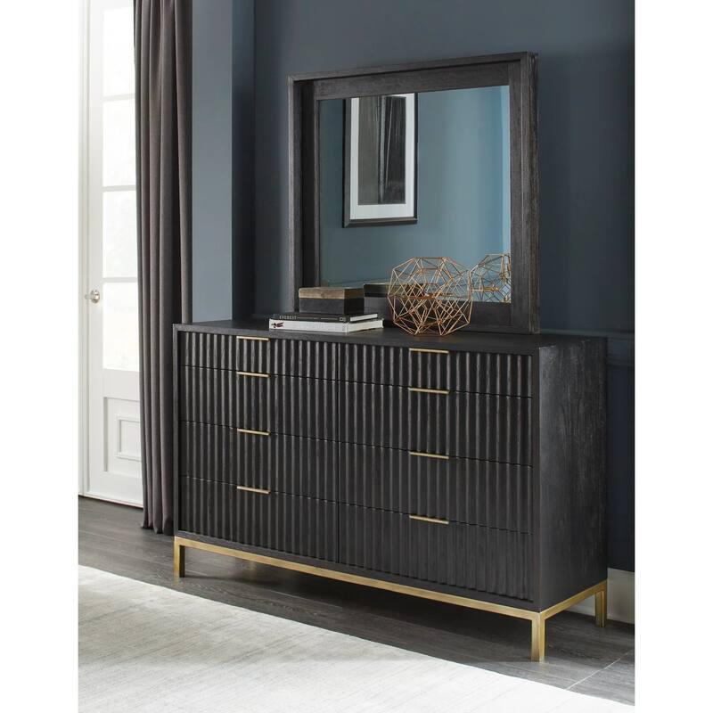 Genovese Modern 8 Drawer Dresser and Mirror - Black and Gold