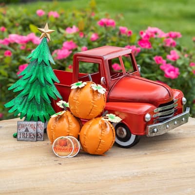 Small Multi-Seasonal Iron Pickup Truck in Glossy Red - 7"L. X 3.5"W. X 7"H