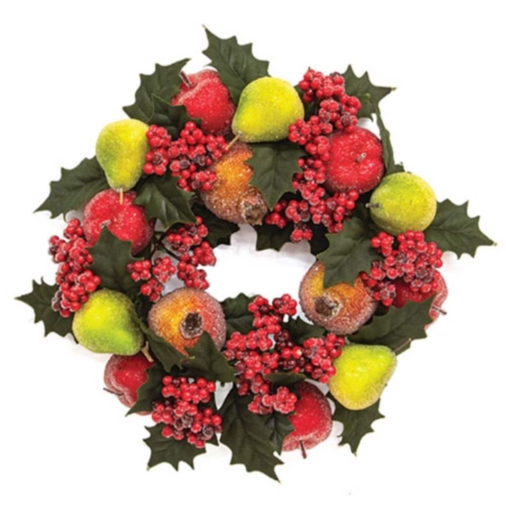 Winter Fruit & Holly Candle Ring Sugared Holiday Accent