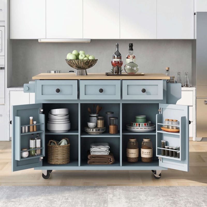 53-inch Width Kitchen Island with Drop-Leaf Countertop