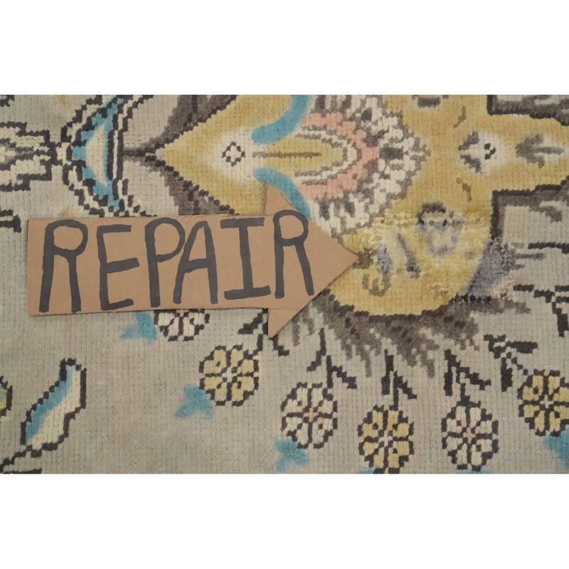 Hand Knotted Oriental 100% Wool Carpet Traditional Floral Greys & Charcoal Tabriz Area Rug - 12' 1'' X 9' 5''