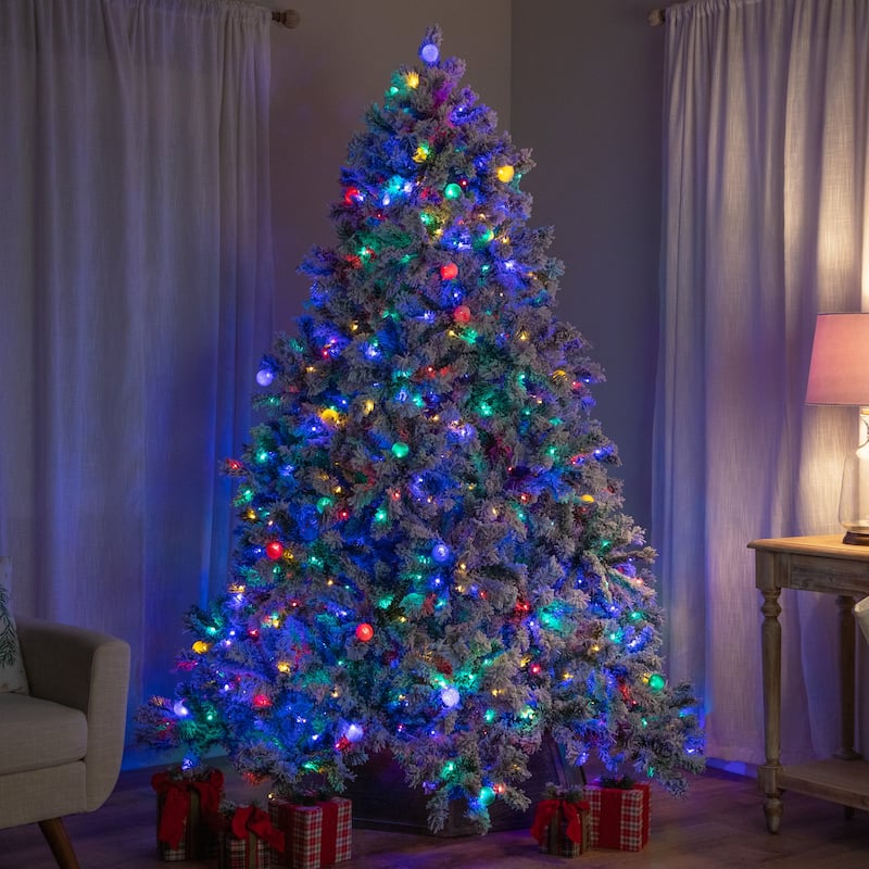Pre-Lit Full Flocked Glacier Pine Artificial Christmas Tree - 7.5' Multi LED - 7.5 Foot