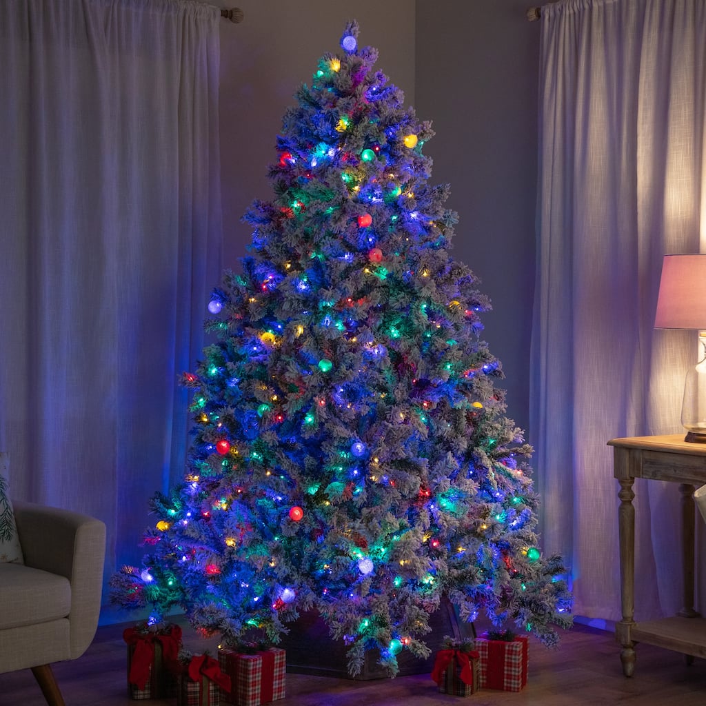 Pre-Lit Full Flocked Glacier Pine Artificial Christmas Tree - 7.5' Multi LED - 7.5 Foot