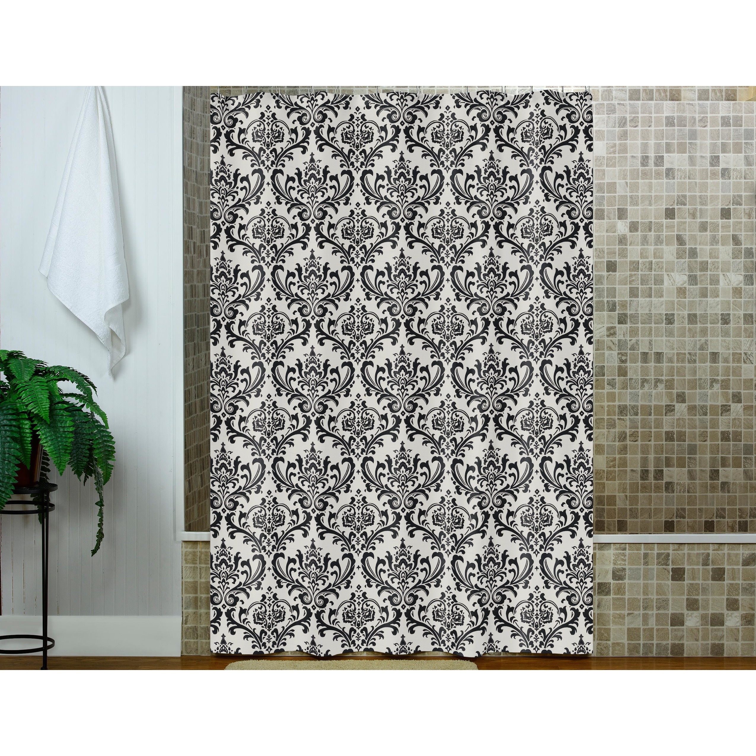 Arbor black and white damask shower curtain