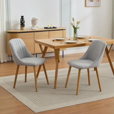 Set of 2 Modern Dining Chairs - Ergonomic Fabric Upholstered w/Oak Legs