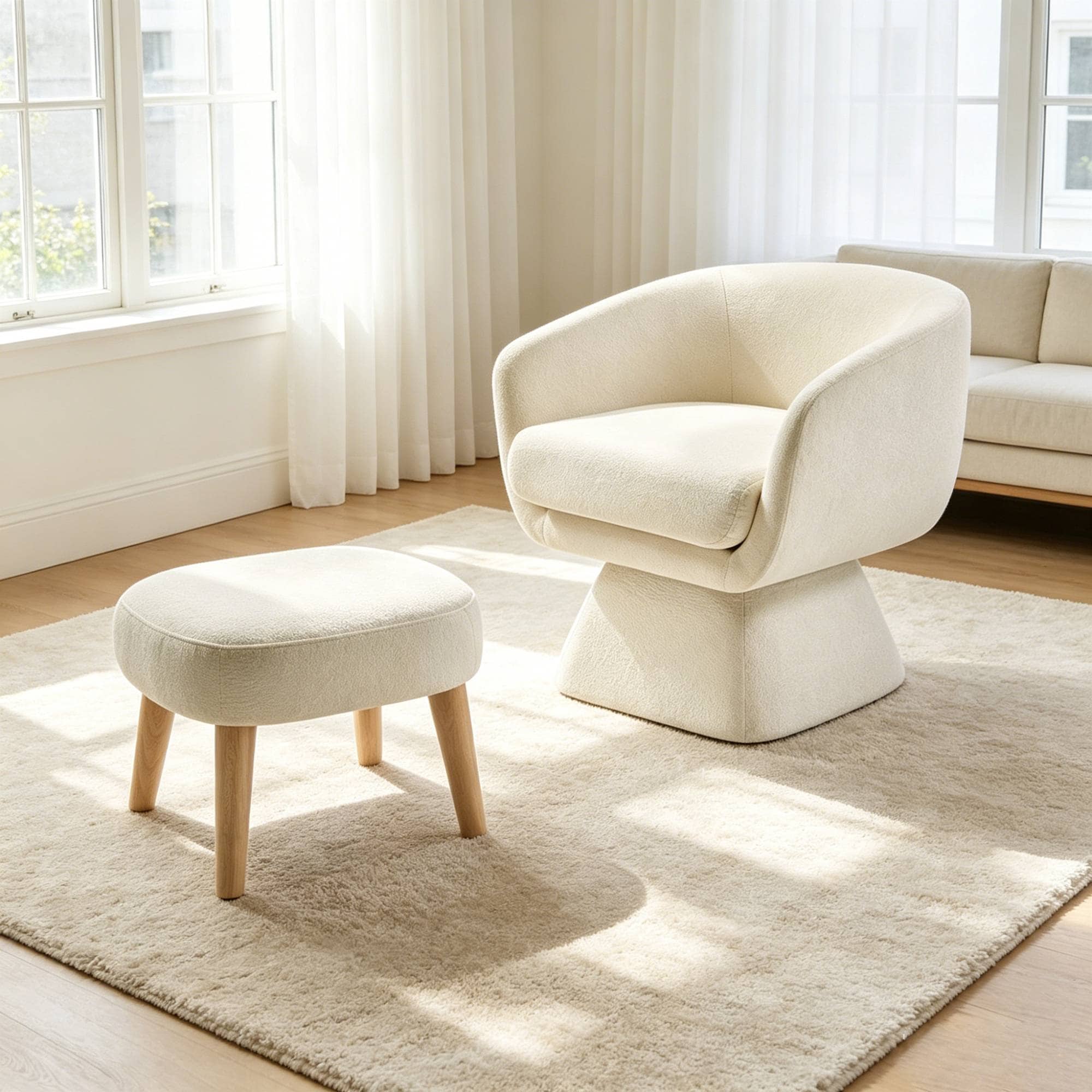 Roomfitters Modern Lounge Accent Chair with Ottoman, Upholstered Swivel Reading Chair for Small Space
