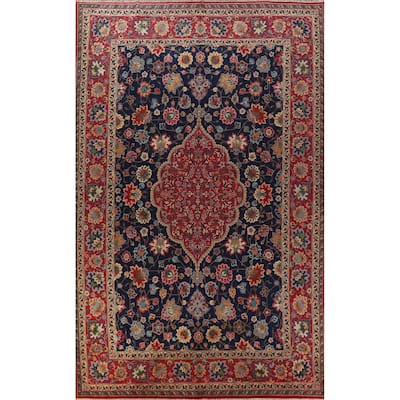 Navy Blue Vegetable Dye Tabriz Persian Large Rug Handmade Wool Carpet - 10'9" x 17'1"