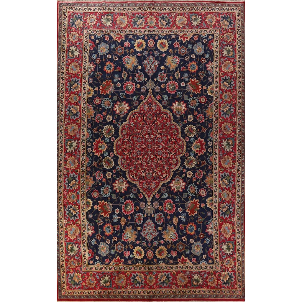 Navy Blue Vegetable Dye Tabriz Persian Large Rug Handmade Wool Carpet - 10'9" x 17'1"