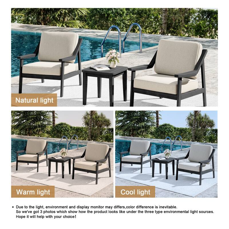 3-piece Teak Modern Cushioned Club Chairs Set Patio Bistro Set
