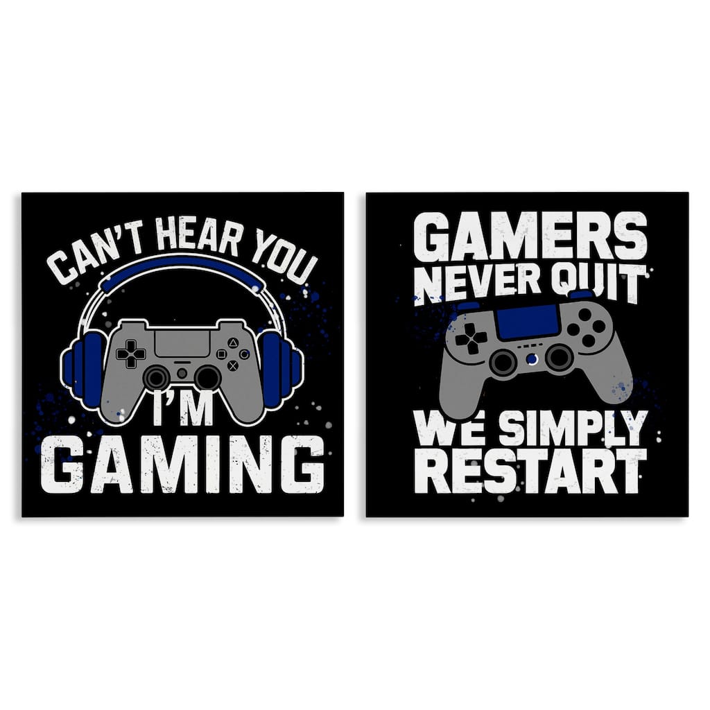 Stupell Hardcore Gamer Expressions Canvas Wall Art Design By Kim Allen (Set of 2)