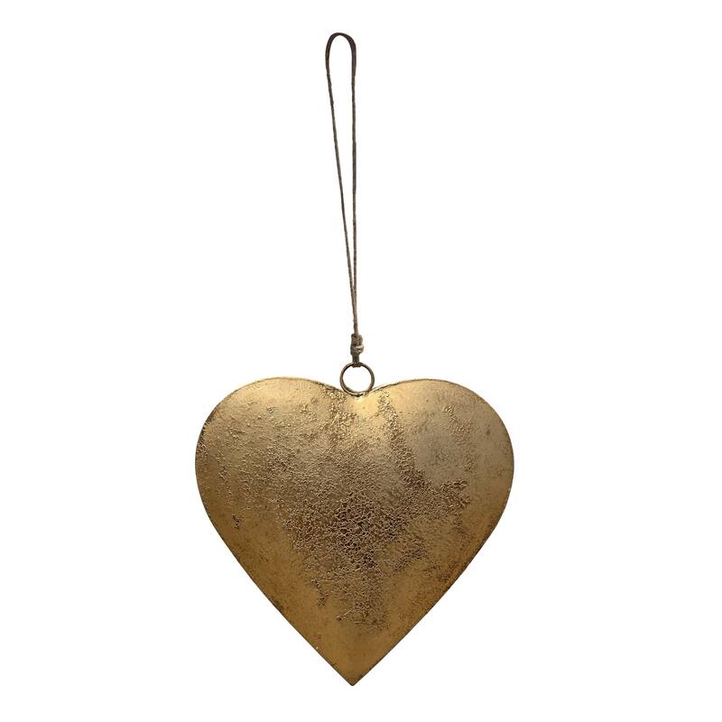 Myri Decorative Metal Heart Wall Decor Set of 3, Antique Gold Iron with Jute Hanging Rope, 12, 9.5, 7 Inches