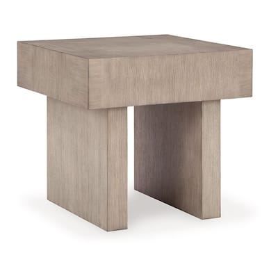 26 in. Light Grayish Brown Square Wood End Table, Sturdy Build End Side Table for Living Rooms