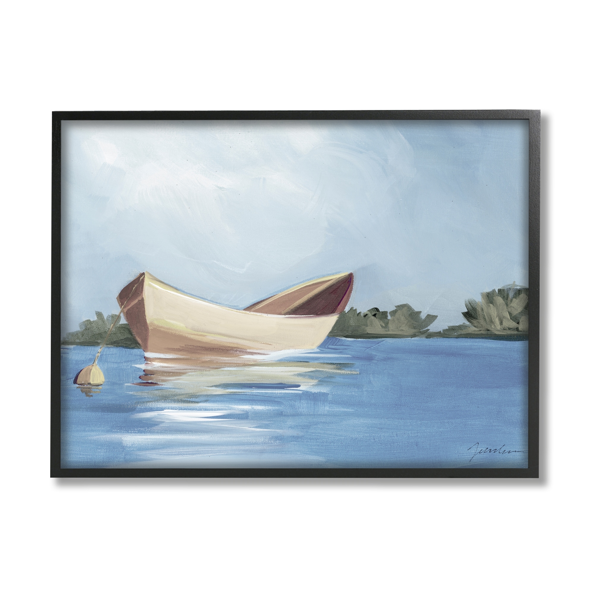 Stupell Boat Floating on Lake Framed Giclee Art Design by Liz Jardine