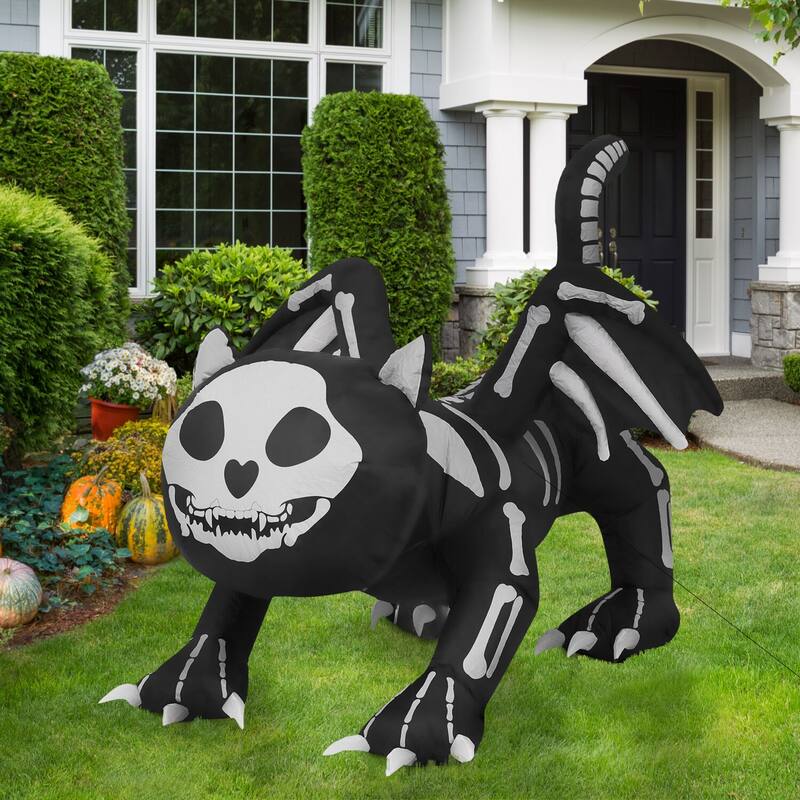 Haunted Hill Farm 5.9-Ft. Wide Prelit Inflatable Skeleton Cat with Wings