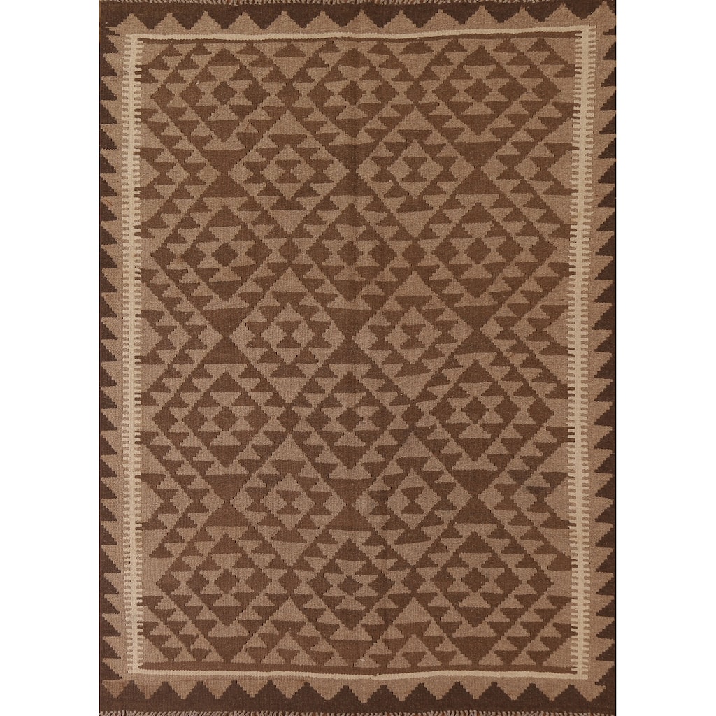 Reversible Kilim Oriental Area Rug Flat-weave Living Room Wool Carpet - 5'2" x 6'7"