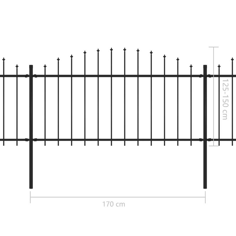 vidaXL Garden Fence with Spear Top Steel 11.2' Black
