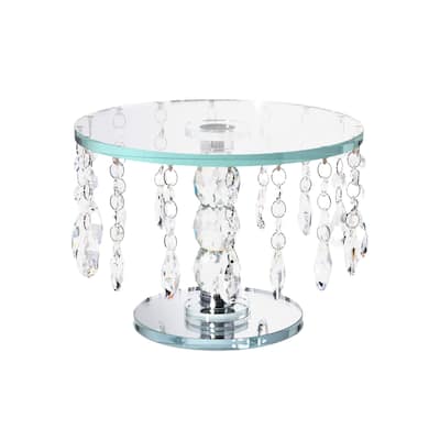 Footed Crystal Round Serving Tray with Hanging Crystals