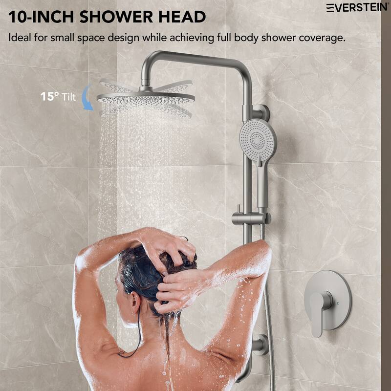 Wall Mount Pressure-Balanced Shower System 10"Rainfall Shower Head with Slider Bar Handheld