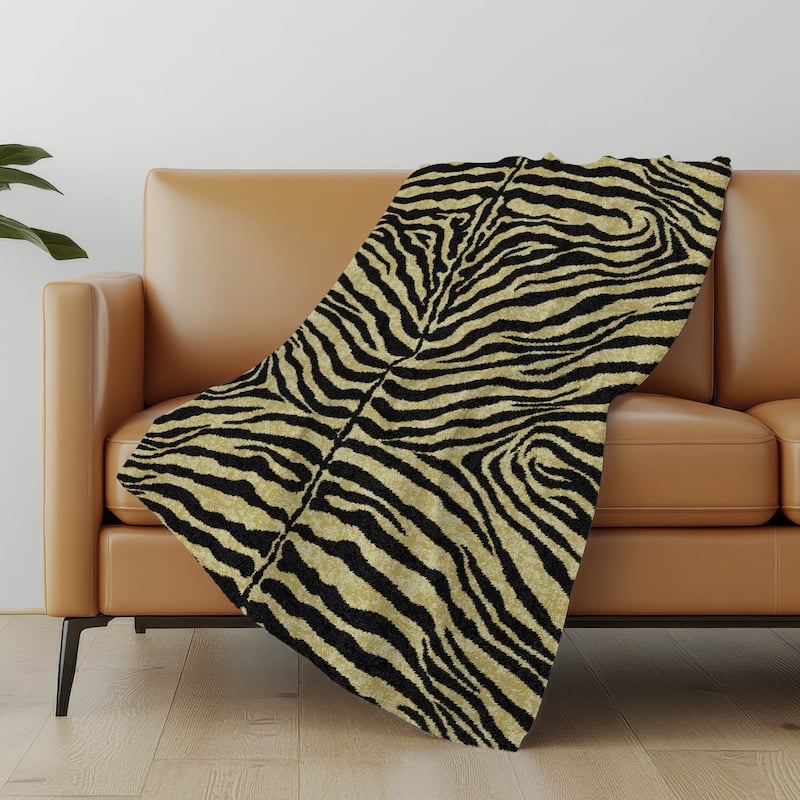 Premium Machine Washable ASB42 Tiger Print Sherpa Throw Blanket - Gilded - 4'2" x 5'10"