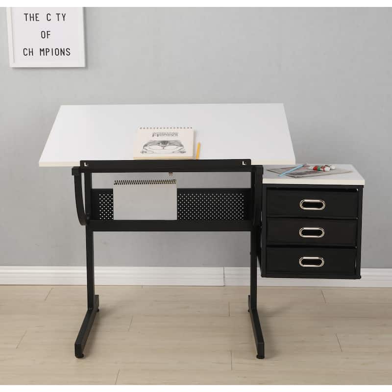 Adjustable Drafting Drawing Table Student Desks Writing Desks Art Desk Drafting Desk Hutch Desk with Stool and 3 Drawers