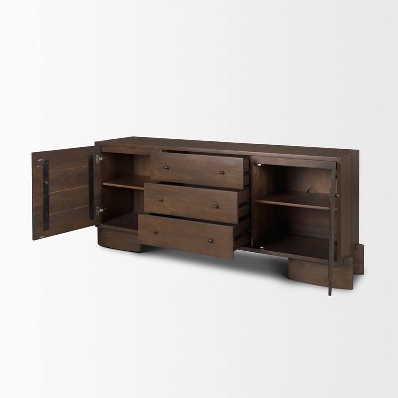 Jonan Brown Wood w/ Dark Aged Brass 2 Door 3 Drawer Sideboard