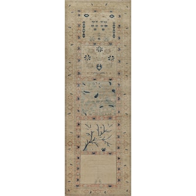 Art Deco Turkish Runner Rug Vegetable Dye Handmade Wool Carpet - 2'11" x 11'10"