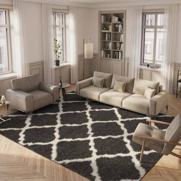 slide 2 of 20, SAFAVIEH Dallas Shag Giusy Trellis 1.5-inch Thick Rug - Navy/Ivory - 5' 1" x 7' 6"